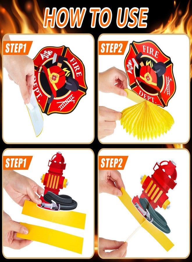 Epakh 10 Pcs Firetruck Birthday Party Decorations Fire Truck Themed Table Supplies Firetruck Honeycomb Centerpieces Fire Truck Plates Firefighter Hat Extinguisher Fireman Party Favor Supplies for Kids - Image 3
